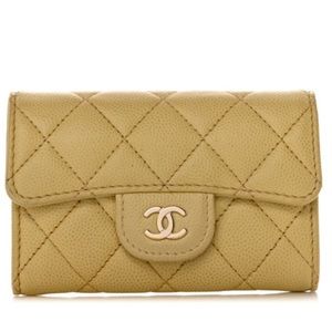 Caviar Quilted Flap Card Holder Wallet Yellow